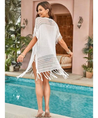 Womens Cover Up Crochet Hollow Tassel Sexy Beach Bikini Bathing Suit Boho Beachwear White $14.24 Swimsuits