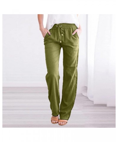 Women's Cotton Linen Palazzo Pants Flowy Drawstring Elastic Waisted Wide Leg Long Lounge Trousers Comfy Boho Capri Pants 1a6-...