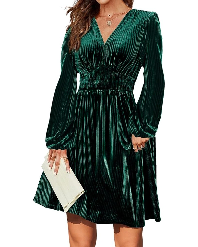 Womens Velvet Dress Sexy V-Neck Long Sleeve Stretch Mini Party Cocktail Flared Dress Green $19.68 Dresses