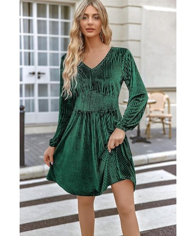 Womens Velvet Dress Sexy V-Neck Long Sleeve Stretch Mini Party Cocktail Flared Dress Green $19.68 Dresses