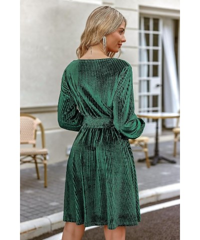 Womens Velvet Dress Sexy V-Neck Long Sleeve Stretch Mini Party Cocktail Flared Dress Green $19.68 Dresses