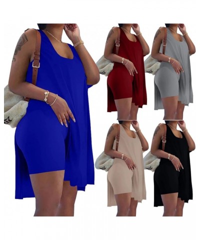 Women's Plus Size 2 Piece Outfits Sleeveless Tunic Tops and Bodycon Biker Shorts Sets Tracksuits Wine Red $14.35 Activewear
