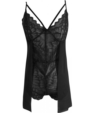 Lingerie for Women Lace Mesh See Though Lingerie Babydoll Nightwear Sexy Sleepwear Teddy Slim Nightgown Boudoir Pajamas Z4 Bl...