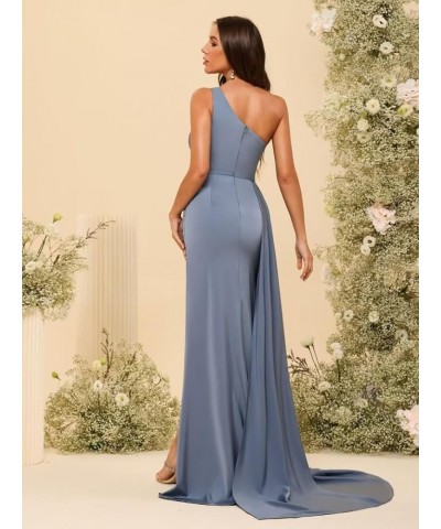 One Shoulder Bridesmaid Dresses for Women 2024 Mermaid Satin Formal Party Dresses for Evening with Slit RO086 Light Burgundy ...