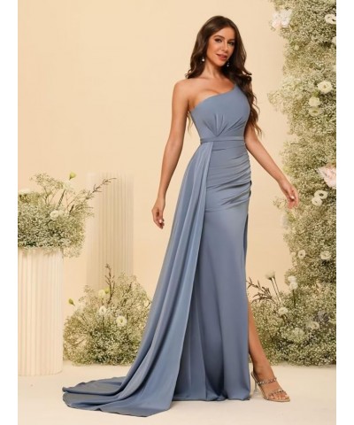 One Shoulder Bridesmaid Dresses for Women 2024 Mermaid Satin Formal Party Dresses for Evening with Slit RO086 Light Burgundy ...