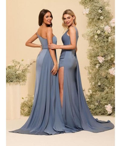 One Shoulder Bridesmaid Dresses for Women 2024 Mermaid Satin Formal Party Dresses for Evening with Slit RO086 Light Burgundy ...