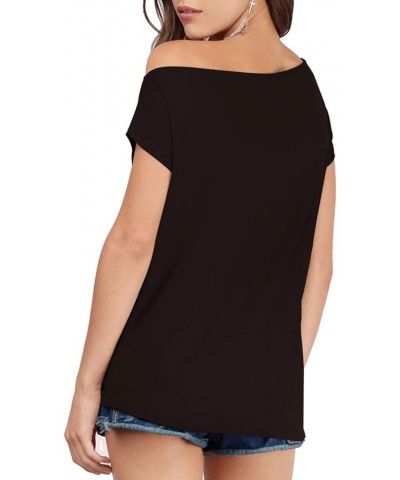 Women's Casual Off Shoulder Tops Short Sleeve T Shirts Loose Sexy Tank Tops Blouses Chocolate $16.23 Blouses