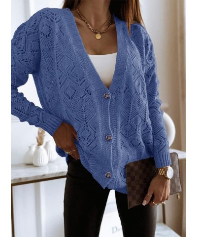 Women's Long Sleeve Crochet Cardigan Boho Knit Lightweight Open Casual Button Down Sweaters Outwear Blue $10.19 Sweaters
