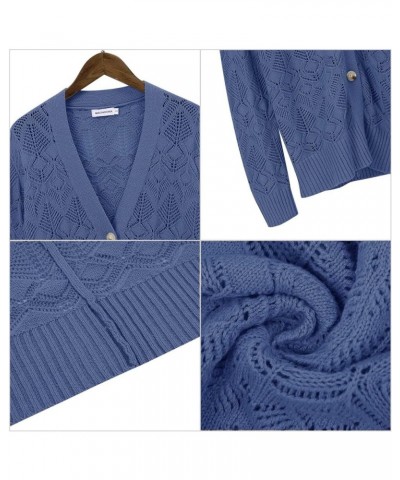Women's Long Sleeve Crochet Cardigan Boho Knit Lightweight Open Casual Button Down Sweaters Outwear Blue $10.19 Sweaters