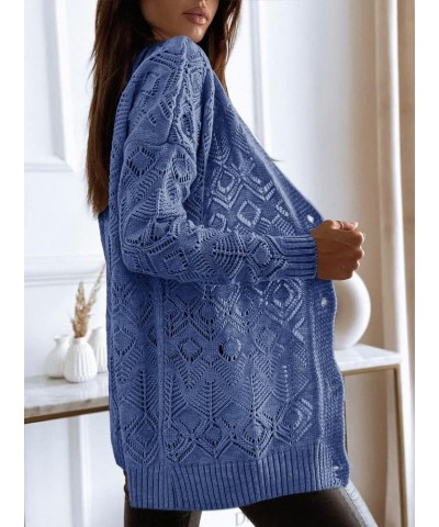 Women's Long Sleeve Crochet Cardigan Boho Knit Lightweight Open Casual Button Down Sweaters Outwear Blue $10.19 Sweaters