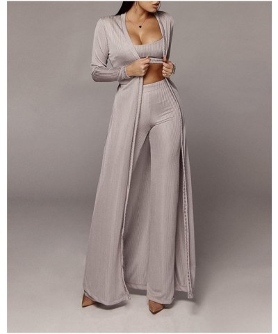 Women's Tracksuit Winter Autumn Knitted Long-sleeved Blazer Coat Tank Long Pants Three Piece Sets Outfit Grey1 $22.05 Others