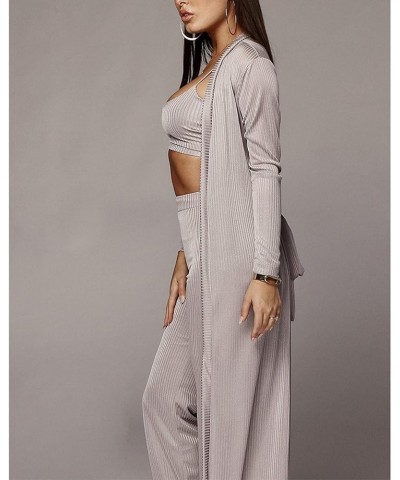 Women's Tracksuit Winter Autumn Knitted Long-sleeved Blazer Coat Tank Long Pants Three Piece Sets Outfit Grey1 $22.05 Others