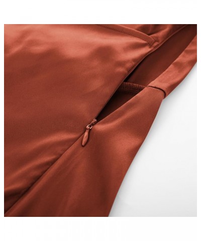 Women's Satin Sleeveless Mock Neck Keyhole Bodycon Dresses Cowl Neck Tie Waist Faux Wrap Midi Cocktail Dress Rust Brown $32.9...