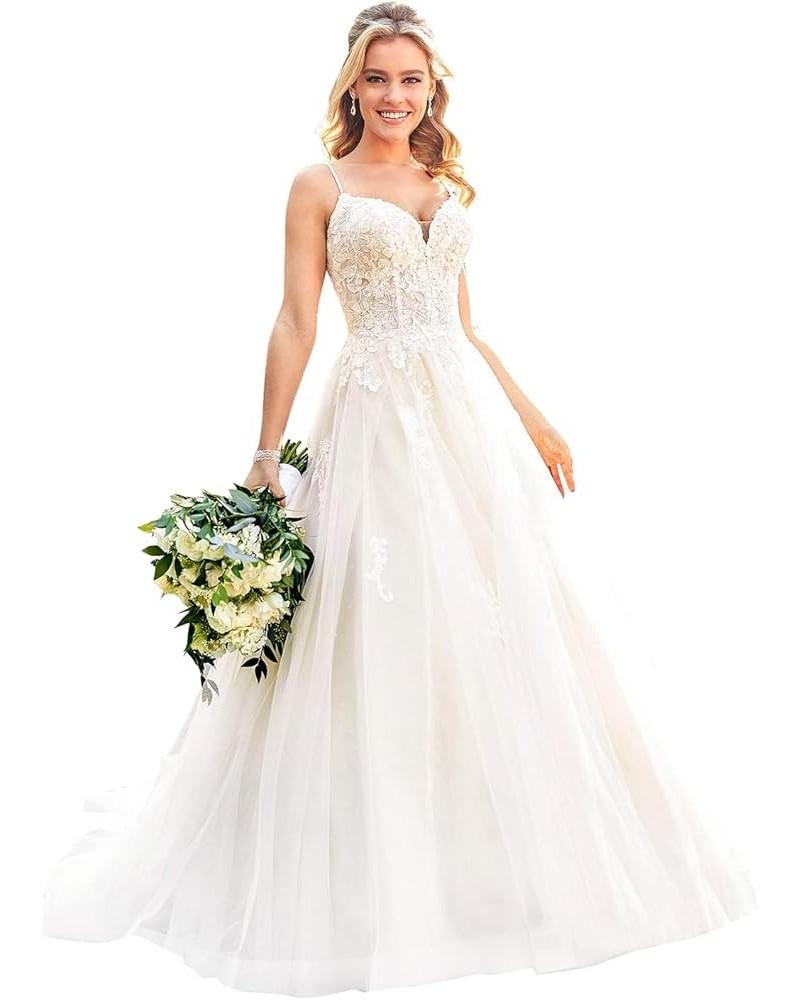 Women's Lace Appliqued Wedding Dresses for Bride 2022 Backless Beach Wedding Bridal Gowns OYI04 Style07-ivory $67.95 Dresses