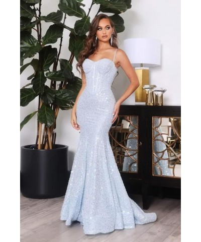Sparkly Sequin Prom Dresses for Women Mermaid Long Spaghetti Straps Formal Evening Party Gowns Peacock $36.50 Dresses
