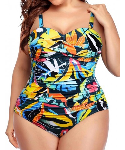 Plus Size One Piece Swimsuit Tummy Control Strapless Bathing Suits Bandeau Slimming Ruched Twist Front Swimwear Floral $14.81...
