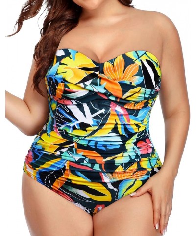 Plus Size One Piece Swimsuit Tummy Control Strapless Bathing Suits Bandeau Slimming Ruched Twist Front Swimwear Floral $14.81...