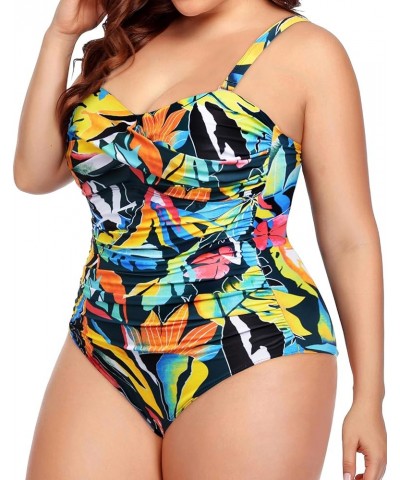 Plus Size One Piece Swimsuit Tummy Control Strapless Bathing Suits Bandeau Slimming Ruched Twist Front Swimwear Floral $14.81...
