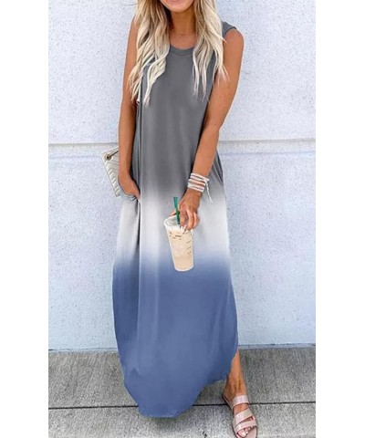 Rainbow Graphics Summer Dress Womens Sleeveless Pocket Maxi Dress Summer Hawaiian Beach Tank Dress Plain Shirt Dress Grey-blu...