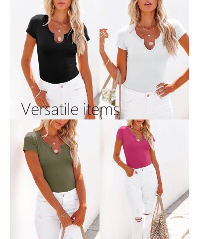 Womens Summer Short Sleeve Tops V Neck T Shirts Sexy Tops Short Sleeve Shirts for Women Fitted Tshirt Tees Ribbed A - Wine Re...