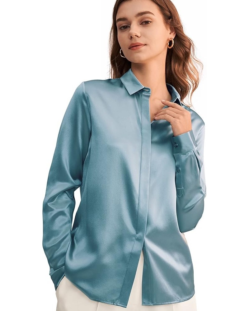 Silk Blouse for Women 100% Pure Silk Long Sleeves Cool Smooth Tops Blue Haze $61.50 Blouses