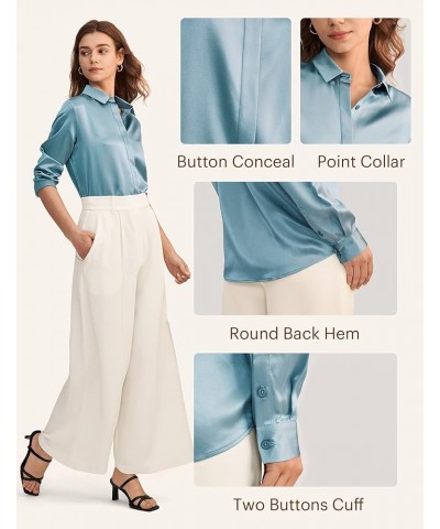 Silk Blouse for Women 100% Pure Silk Long Sleeves Cool Smooth Tops Blue Haze $61.50 Blouses