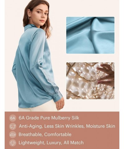 Silk Blouse for Women 100% Pure Silk Long Sleeves Cool Smooth Tops Blue Haze $61.50 Blouses