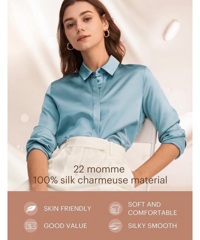 Silk Blouse for Women 100% Pure Silk Long Sleeves Cool Smooth Tops Blue Haze $61.50 Blouses