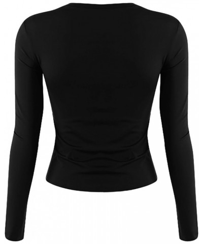 3 Pieces Women Solid Basic Crop Tops Shirts Going Out Spring Fashion Layer Slim Fit Y2k Long Sleeve Crew Neck Top $3pc-blue W...