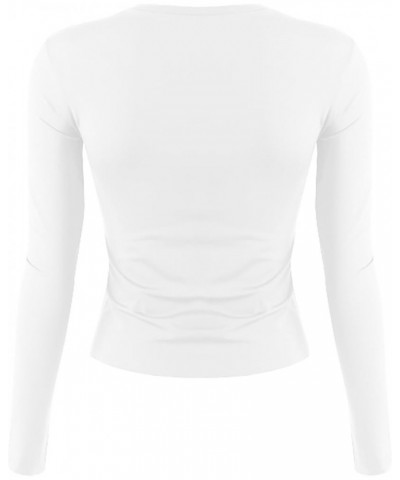 3 Pieces Women Solid Basic Crop Tops Shirts Going Out Spring Fashion Layer Slim Fit Y2k Long Sleeve Crew Neck Top $3pc-blue W...