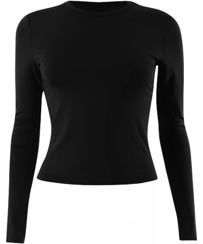 3 Pieces Women Solid Basic Crop Tops Shirts Going Out Spring Fashion Layer Slim Fit Y2k Long Sleeve Crew Neck Top $3pc-blue W...