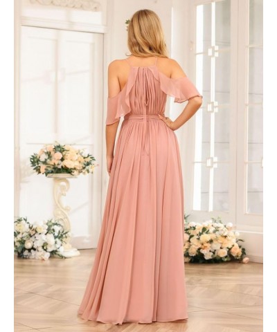 Women's Halter Bridesmaid Dresses Long with Slit 2024 Chiffon Aline Pleats Formal Evening Gowns with Pockets Teal Blue $26.24...