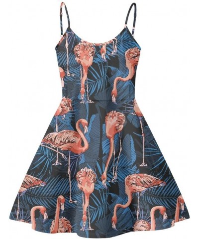 Women's Summer Flamingo Printed Sleeveless Sundress Adjustable Strap A Line Swing Midi Dress Orange Flamingo Leaf $10.12 Dresses