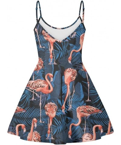 Women's Summer Flamingo Printed Sleeveless Sundress Adjustable Strap A Line Swing Midi Dress Orange Flamingo Leaf $10.12 Dresses