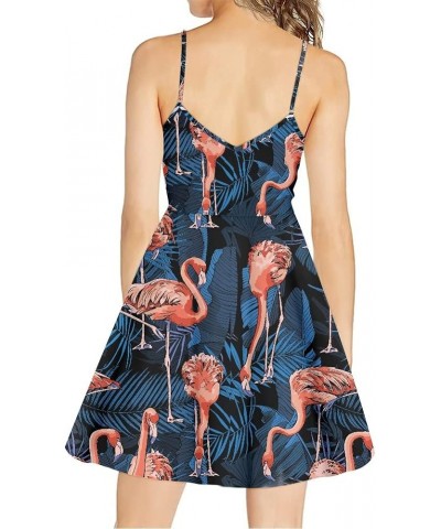 Women's Summer Flamingo Printed Sleeveless Sundress Adjustable Strap A Line Swing Midi Dress Orange Flamingo Leaf $10.12 Dresses