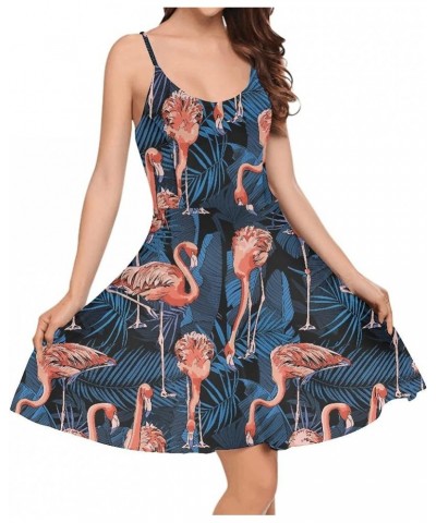 Women's Summer Flamingo Printed Sleeveless Sundress Adjustable Strap A Line Swing Midi Dress Orange Flamingo Leaf $10.12 Dresses