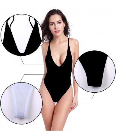 Women's High Cut One Piece Bathing Suit Backless Thong Brazilian Swimsuit Black $20.32 Swimsuits
