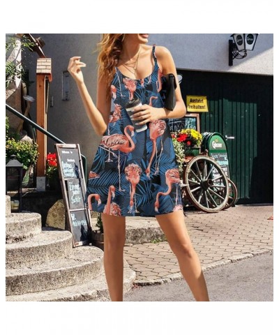 Women's Summer Flamingo Printed Sleeveless Sundress Adjustable Strap A Line Swing Midi Dress Orange Flamingo Leaf $10.12 Dresses