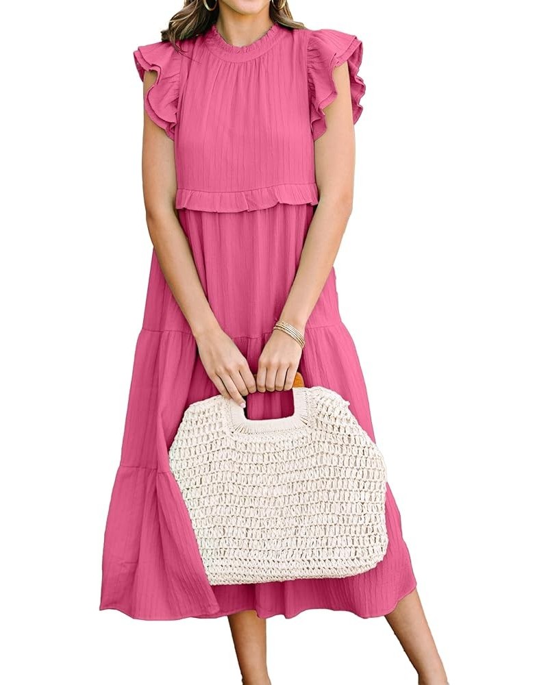Womens Summer Casual Loose Tiered Body Short Ruffled Sleeves Casual Dresses Purple $18.33 Dresses
