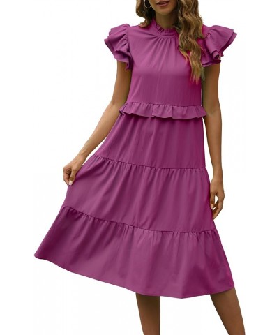 Womens Summer Casual Loose Tiered Body Short Ruffled Sleeves Casual Dresses Purple $18.33 Dresses
