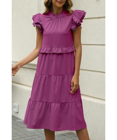 Womens Summer Casual Loose Tiered Body Short Ruffled Sleeves Casual Dresses Purple $18.33 Dresses