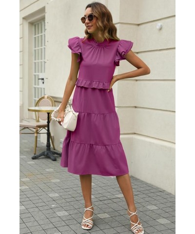 Womens Summer Casual Loose Tiered Body Short Ruffled Sleeves Casual Dresses Purple $18.33 Dresses