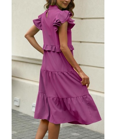 Womens Summer Casual Loose Tiered Body Short Ruffled Sleeves Casual Dresses Purple $18.33 Dresses