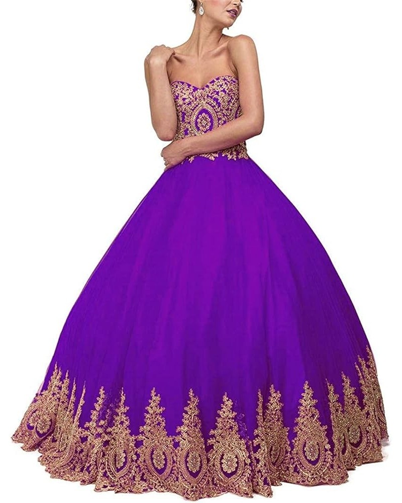 Ball Gown Sweet 16 Dress Quinceanera Formal Long Prom Dresses with Gold Applique Style3-purple $36.40 Dresses