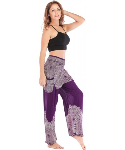 Womens Hippie Boho Lounge Yoga Pants Harem Palazzo Indian Pants with Pockets Flower Purple $13.49 Activewear