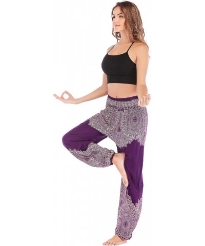Womens Hippie Boho Lounge Yoga Pants Harem Palazzo Indian Pants with Pockets Flower Purple $13.49 Activewear