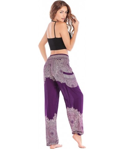 Womens Hippie Boho Lounge Yoga Pants Harem Palazzo Indian Pants with Pockets Flower Purple $13.49 Activewear