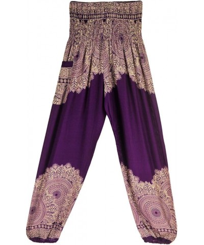 Womens Hippie Boho Lounge Yoga Pants Harem Palazzo Indian Pants with Pockets Flower Purple $13.49 Activewear