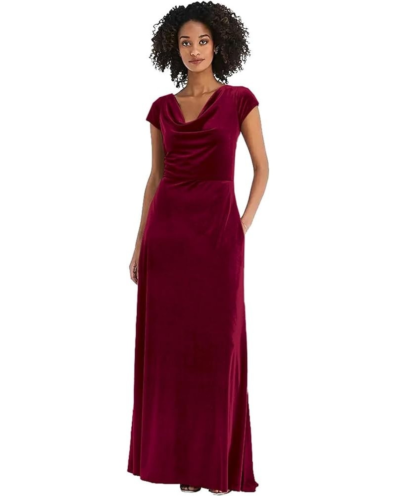 Velvet Bridesmaid Dresses with Sleeves for Wedding Short Sleeve Formal Dresses with Pockets Winter Burgundy $38.42 Dresses