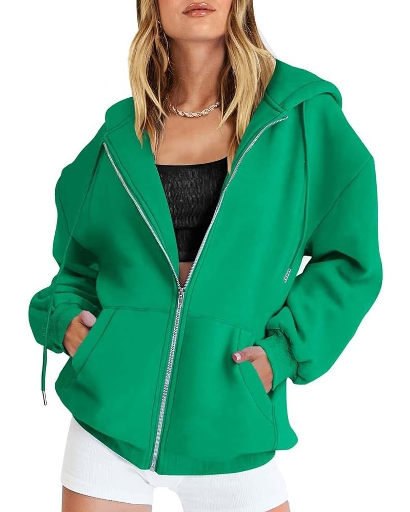 Women Zip Up Hoodies Solid Long Sleeve Fall Oversized Casual Y2K Drawstring Sweatshirts Teen Girls Jacket with Pocket Green $...